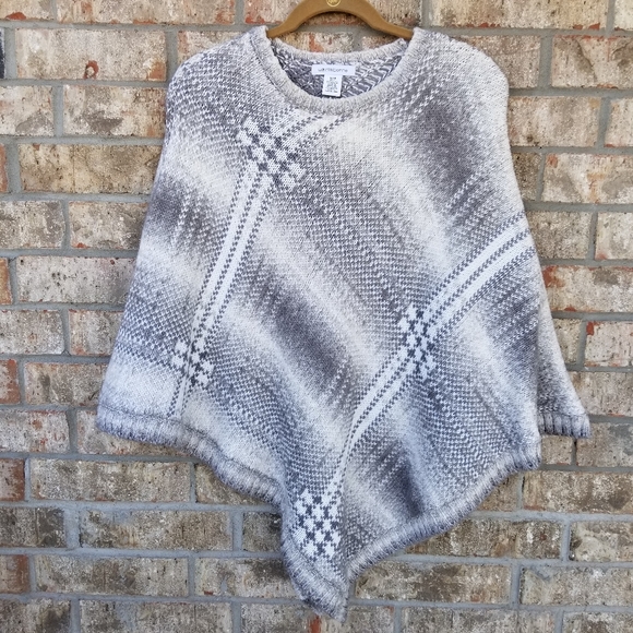 Liz Claiborne Asymmetrical Poncho Gray /White Wool Cotton (Womens Small/Medium) - Picture 1 of 7